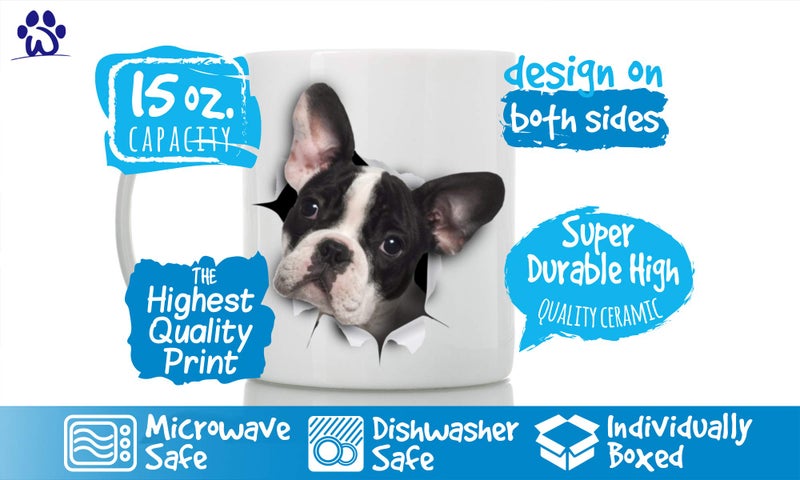 Winston Bear Winston & Bear Black & White French Bulldog Mug - Ceramic Funny Frenchie Coffee Mug Gift For Dog Lovers - Cute Novelty Frenchie Themed Cup for Dog Mom and Dad (15oz) - Image 3